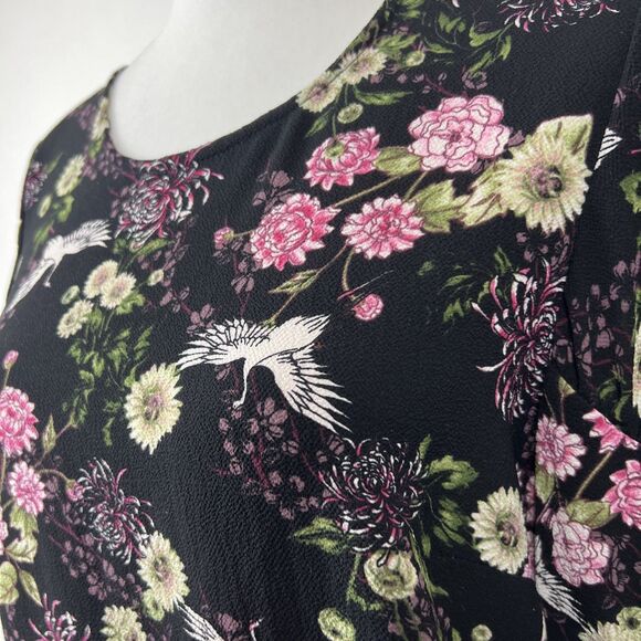 Kensie Blouse Women Extra Small Black Pink Floral All Over Print Long Sleeve - Picture 9 of 13